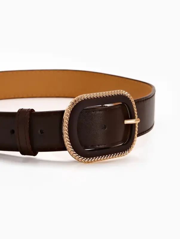 Ремень женский, 110&times;3 см, пряжка пластик, золотистая, коричневый
