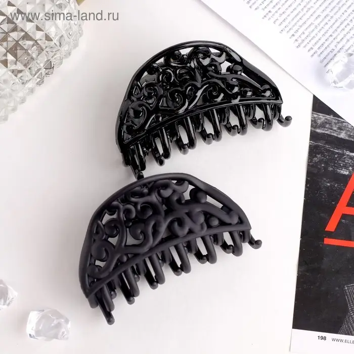Крабик для волос «Чёрный бархат», вензеля, 8 см, МИКС Крабик для волос «Чёрный бархат», вензеля, 8 см, МИКС