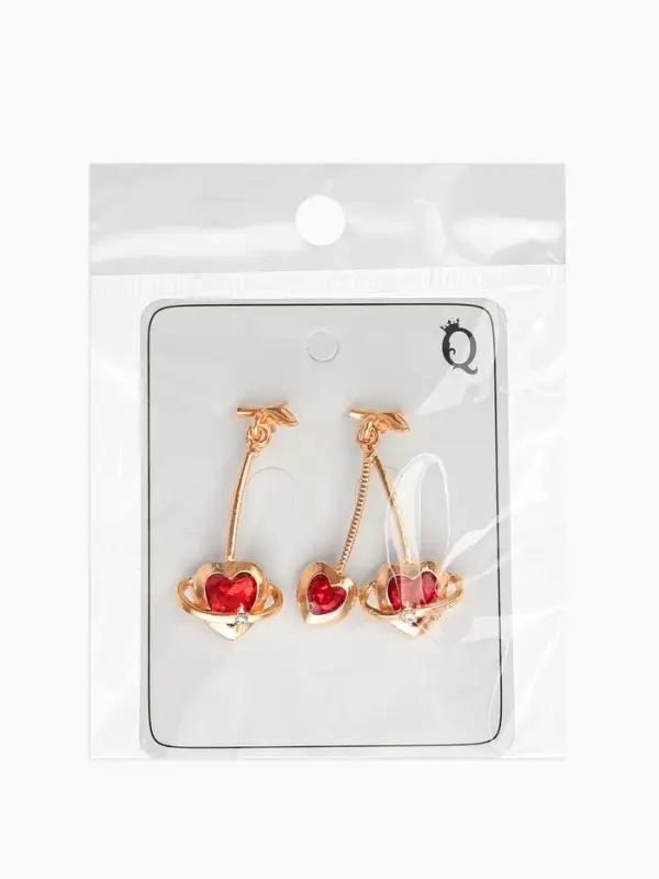 Серьги &laquo;Сердечная вишня&raquo;, красные в золоте