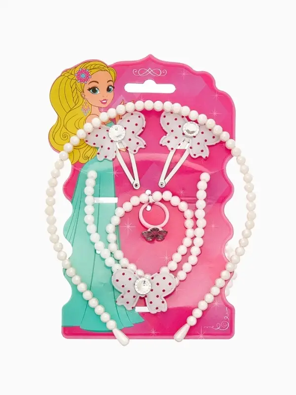 Набор детских украшений &laquo;Выбражулька. Бантик&raquo;, 6 предметов: ободок, заколки, бусы, браслет, кольцо, белый
