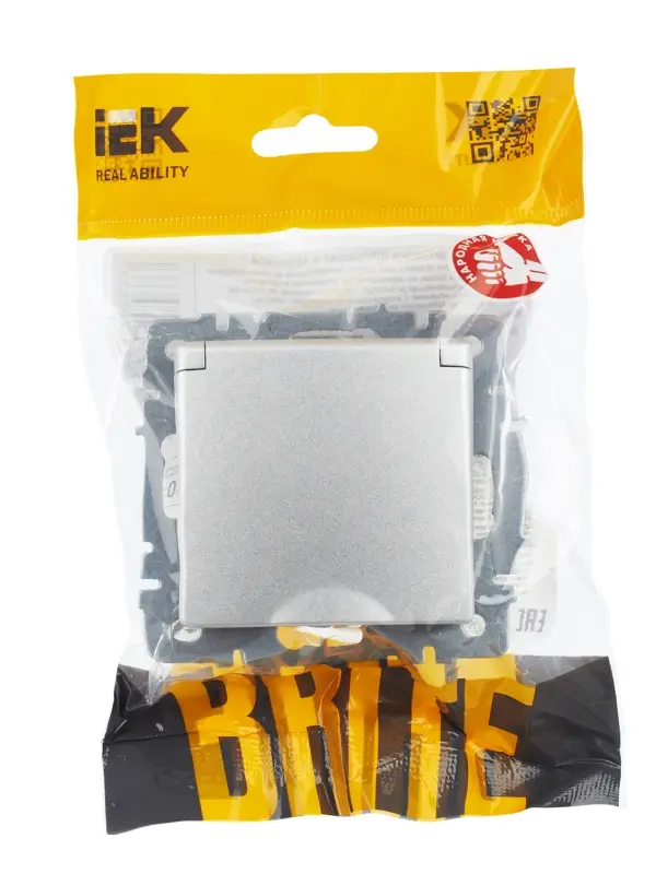 BRITE Розетка с заземлением с защитными шторками и крышкой 16А IP44 РСбш10-3-44-БрА алюминий