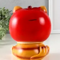 Копилка для денег «Кот в костюме яблоко», гипс, красный, 21×17×17 см