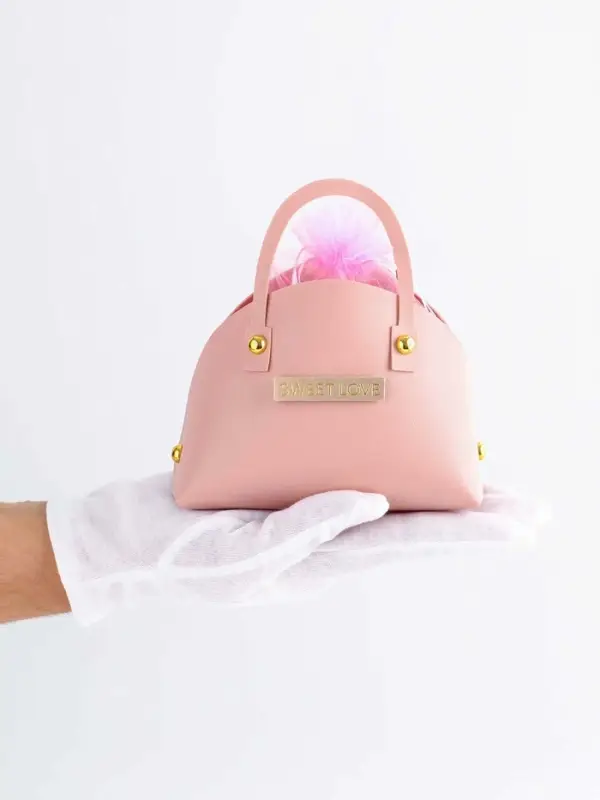 Кожаная подарочная сумочка для бижутерии и сувениров, розовая с мешочком, 14&times;6.5&times;12.8 см