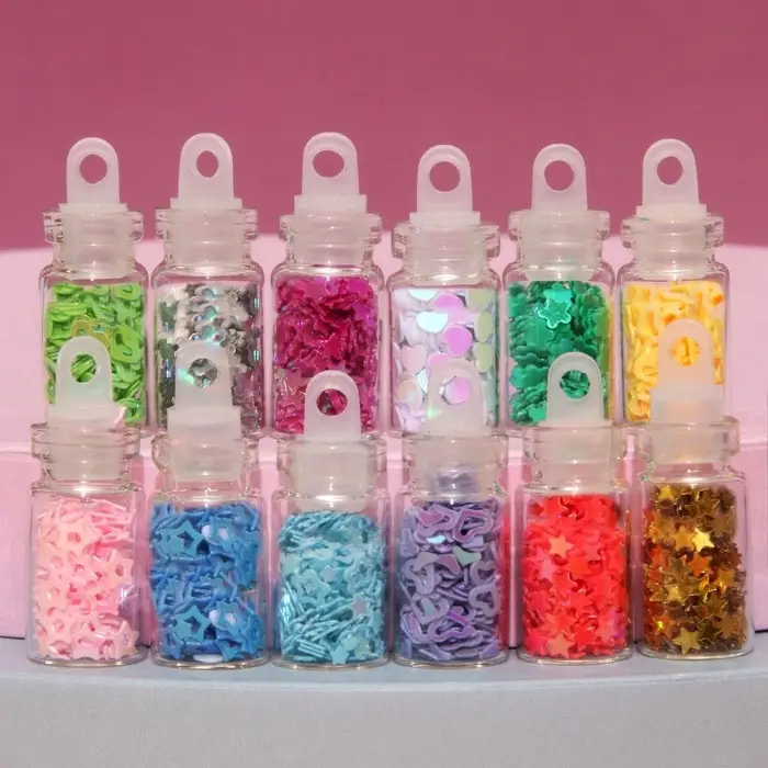 Пайетки для декора &laquo;Звёздочки, сердечки&raquo;, 12 бутылочек, разноцветные