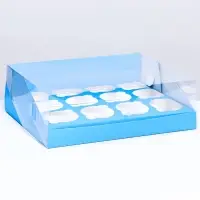 Кондитерская складная коробка для 12 капкейков 31×23.5×10 см, голубая