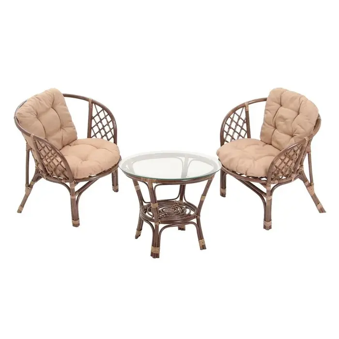 Набор садовой мебели "Индо" 3 предмета: 2 кресла, 1 стол, бежевый/темный ротанг