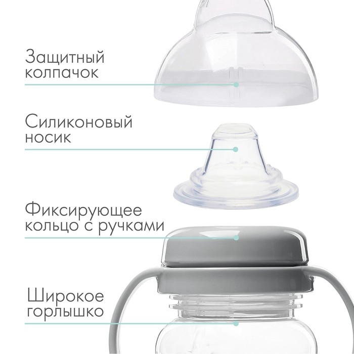 Поильник - непроливайка детский с мягким носиком M&B, 270 мл., с ручками, серый Поильник - непроливайка детский с мягким носиком M&B, 270 мл., с ручками, серый
