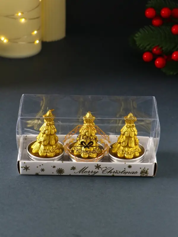 Набор свечей новогодних &laquo;Ёлка золотая&raquo;, 3 шт., 4&times;6 см