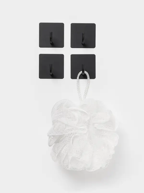 Набор крючков металлических на липучке 4 шт, квадрат, цвет черный