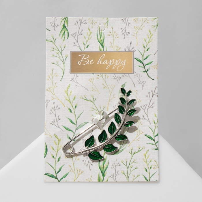 Булавка «Веточка лиственная» 6,5 см, цвет зелёный в серебре Булавка «Веточка лиственная» 6,5 см, цвет зелёный в серебре