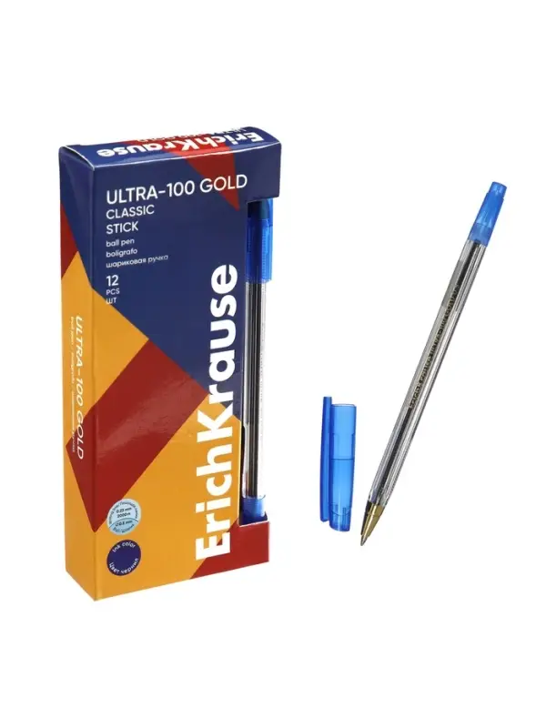 Ручка шариковая ErichKrause ULTRA-100 Gold Stick Classic, 0.5, Super Glide, синяя