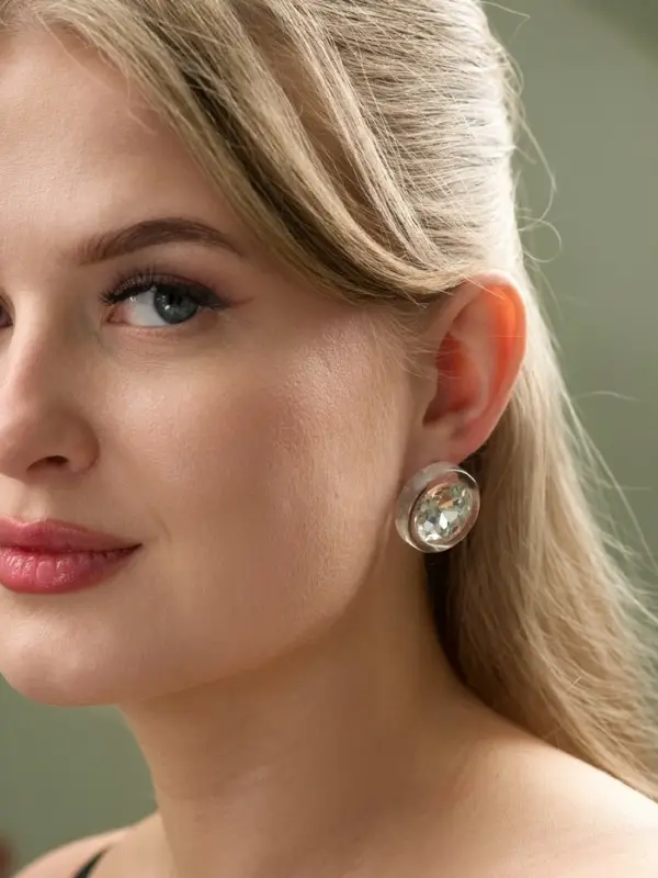 Серьги гвоздики &laquo;Кристалл. Круг&raquo;, белые