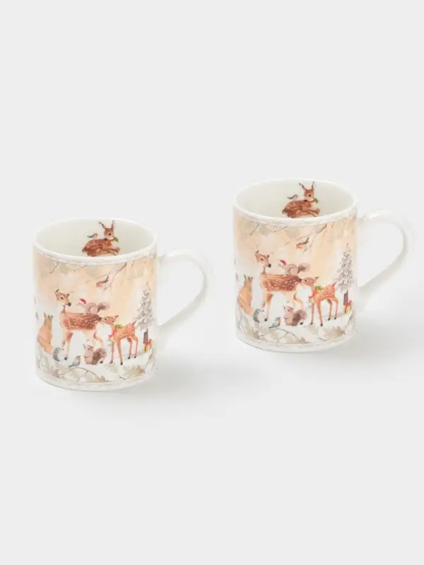 Набор кружек новогодних «Лесное чудо», 2 шт., 220 мл, керамика, подарочная упаковка, бежевый