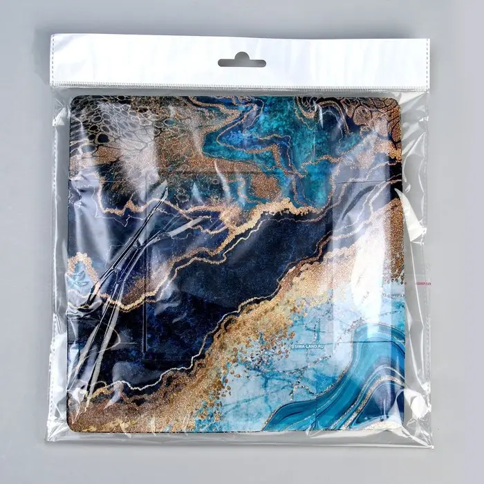 Тарелка одноразовая бумажная квадратная «Мрамор», синий,21 см