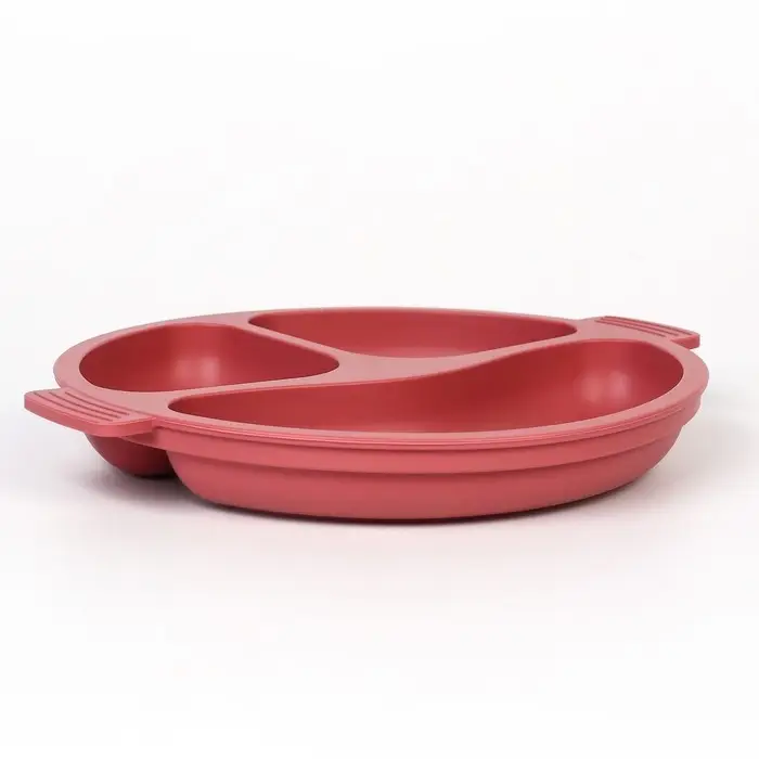 Тарелка детская 3 секции, M&B, 22,5х19,5х3, силикон, вишневый