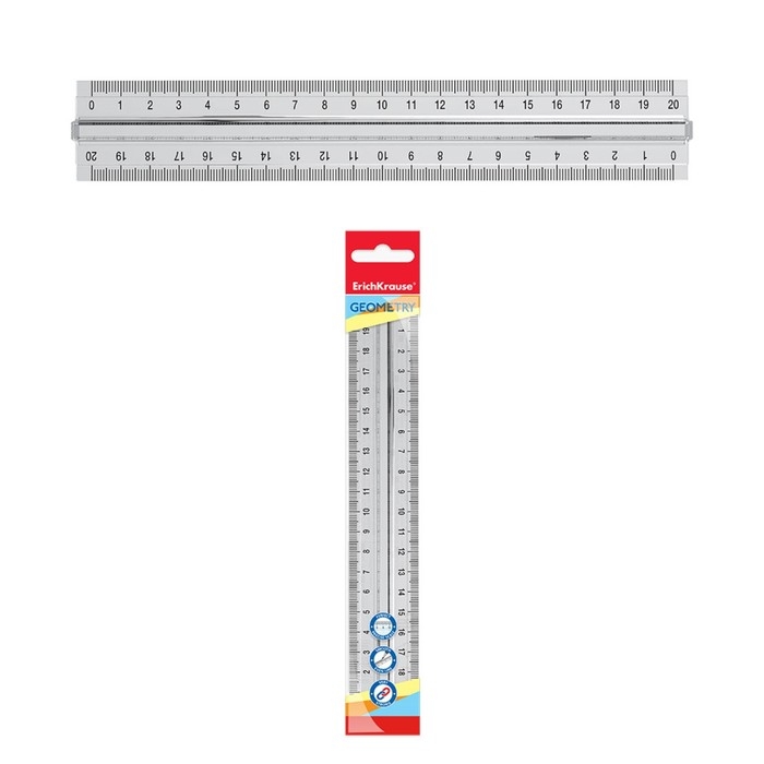 Линейка с держателем 20 см ErichKrause Линейка с держателем 20 см ErichKrause "Clear", прозрачная, пластиковая, в флоупаке