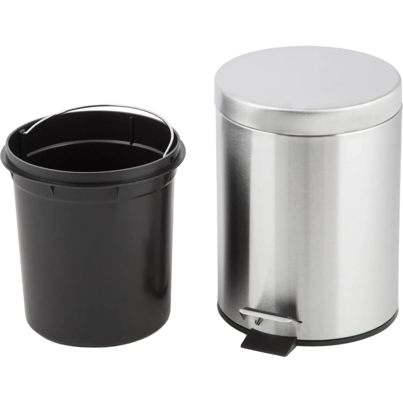 Ведро мусорное стальное 5л кругл сереб с пед и крышк матов 210х290мм _5L-NN