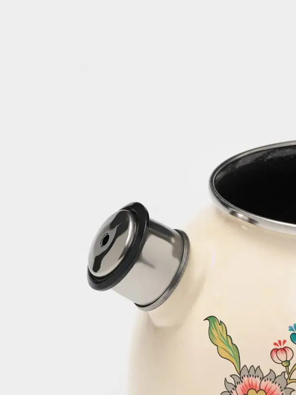 Чайник &laquo;Луговые цветы&raquo;, 3 л, со свистком, индукция, эмалированная сталь, бежевый