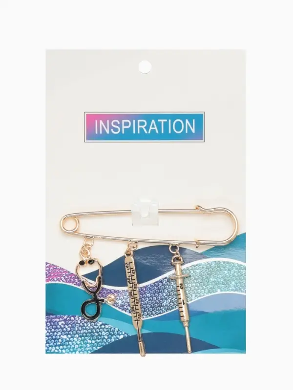 Булавка с подвесками &laquo;Медицина&raquo;, 7 см, цвет чёрный золото