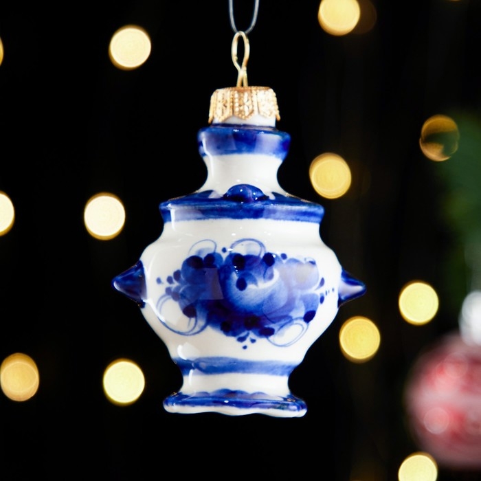 Ёлочная игрушка Ёлочная игрушка "Самовар", гжель, фарфор, h=9см