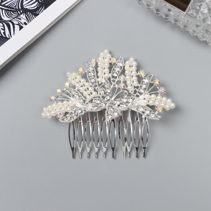 Гребень для волос  Гребень для волос "Келли" бабочка, 8х6 см, серебро