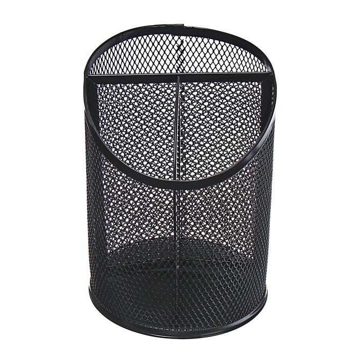 Стакан для пишущих принадлежностей, 3 отделения, сетка, металлический, чёрный Стакан для пишущих принадлежностей, 3 отделения, сетка, металлический, чёрный