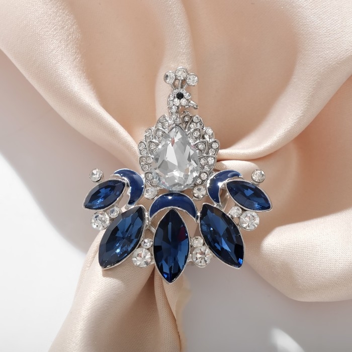 Кольцо для платка «Павлин», цвет бело-синий в серебре Кольцо для платка «Павлин», цвет бело-синий в серебре