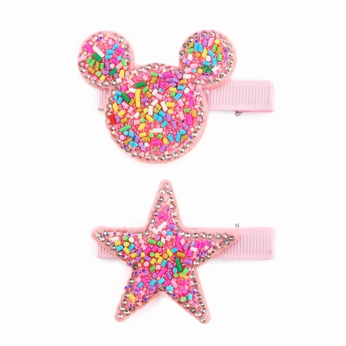 Заколка для волос с блестками, 2 шт, 5.5 см, звезда, Минни Маус