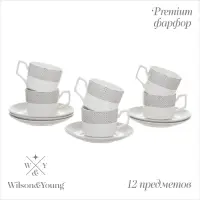 Чайный сервиз WY Eternal, 12 предметов, кружка 250 мл 6 шт., блюдце 6 шт., фарфор