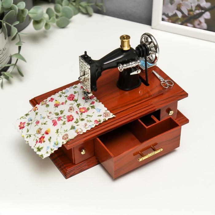 Шкатулка пластик музыкальная механическая Шкатулка пластик музыкальная механическая "Мамина швейная машинка" 9,5х18х13,5 см