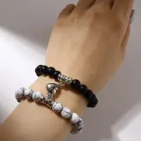 Браслеты парные &laquo;Неразлучники&raquo; на магните, сердце, чёрно-белые в серебре, d=6 см