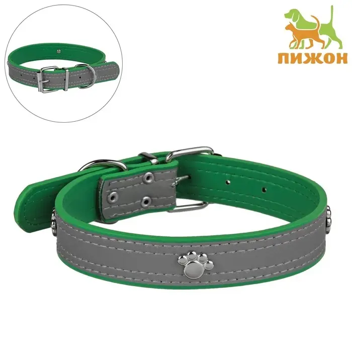 Ошейник &laquo;Лапки&raquo;, 69&times;3 см, искусственная кожа, зелёный