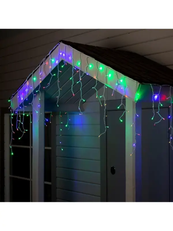 Гирлянда &laquo;Бахрома&raquo; 4&times;0.6 м, IP44, белая нить, 180 LED, свечение мульти, 8 режимов, 220 В