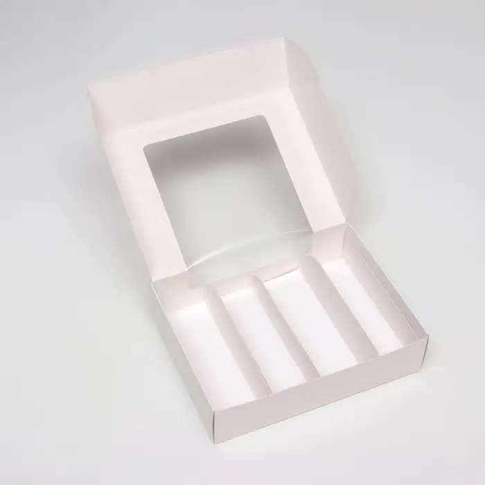 Коробка складная, под 4 эклера, белая, с окном, 20&times;15&times;5 см