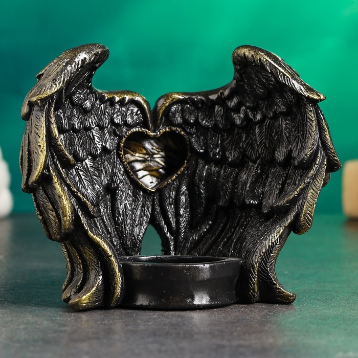 Подсвечник "Крылья ангела" черный с золотом, 12см