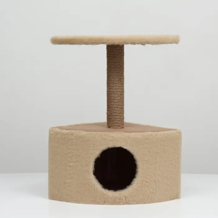 Домик для животных угловой, 35&times;35&times;64 см, джут, бежевый