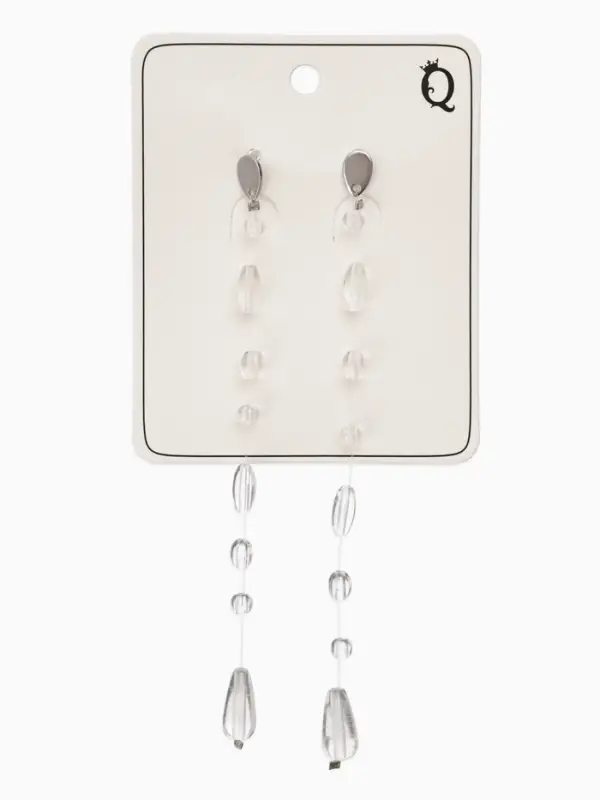 Серьги на леске "Капля росы", цвет белый в серебре