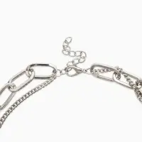 Кулон на цепочке крупное вытянутое звено 2 яруса "Сердечки", цвет серебро