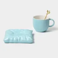 Чайная пара &laquo;Зефирка&raquo;, 3 предмета: чашка 250 мл, блюдце d=13.7 см, ложка, керамика, голубая