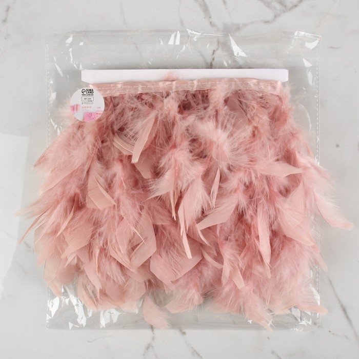 Тесьма с перьями индюка, 13-17 см, 5 ± 0,5 м, цвет пудровый Тесьма с перьями индюка, 13-17 см, 5 ± 0,5 м, цвет пудровый