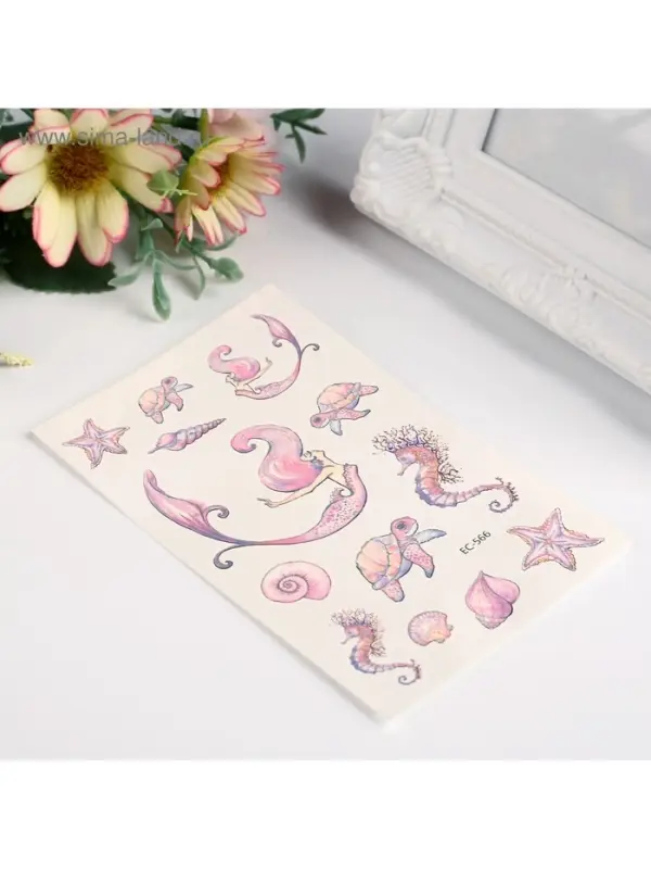 Переводные тату на тело цветные «Русалка и подводный мир», 12×7.5 см