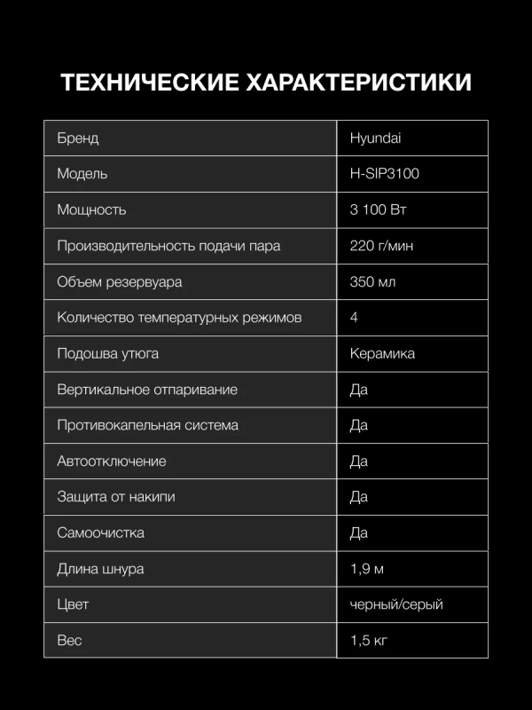 Утюг H-SIP3100 350мл 3100Вт Утюг H-SIP3100 350мл 3100Вт