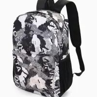 Рюкзак школьный на молнии, с принтом, размер 30&times;13&times;42 см, чёрный