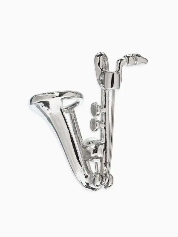 Брошь &laquo;Саксофон&raquo;, музыка, жемчуг, цвет белый в серебре
