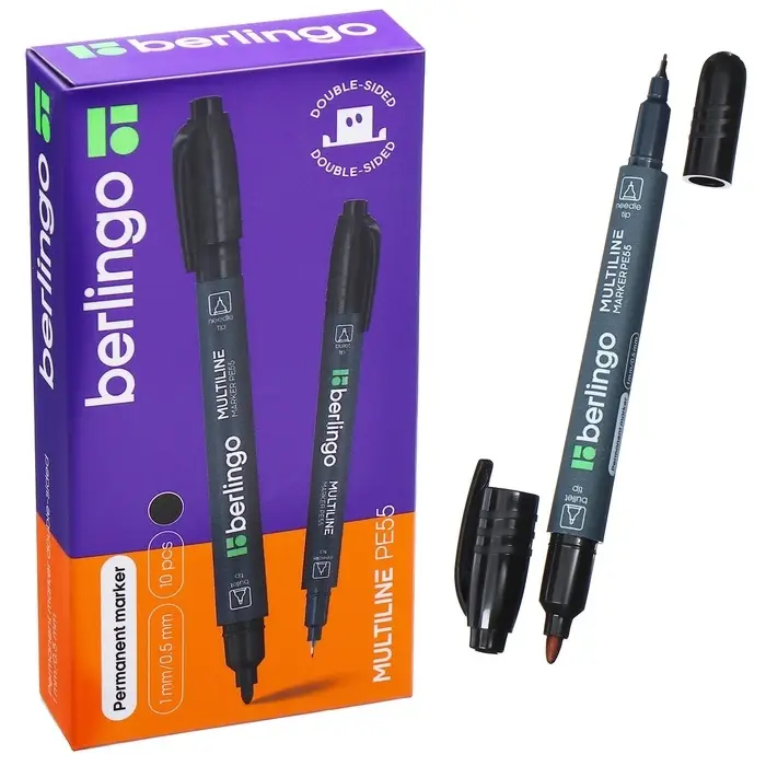 Маркер перманентный Berlingo, чёрный, двухсторонний, узел 1.0 мм/0.5 мм