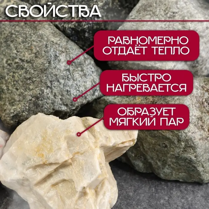 Камни для бани &laquo;Микс&raquo;, дунит, кварцит, талькохлорит, 30 кг, колотые, фракция 7-15 см