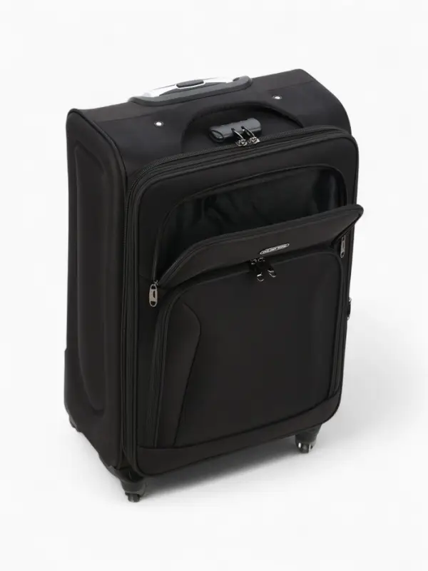 Чемодан 24 Чемодан 24", Текст, 42*26*66, отд на молнии, 2 нар/карм, увелич, код замок, 4 колеса, черный 10875