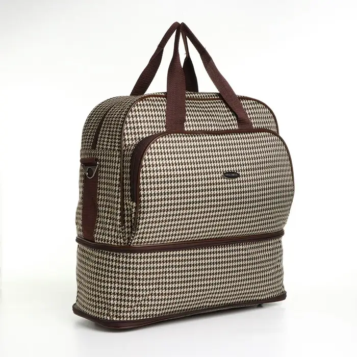 Сумка дорожная на молнии, с увеличением, наружный карман, держатель для чемодана, длинный ремень, цвет бежевый/коричневый Сумка дорожная на молнии, с увеличением, наружный карман, держатель для чемодана, длинный ремень, цвет бежевый/коричневый