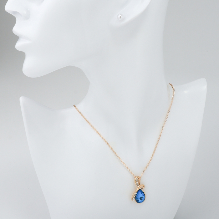 Гарнитур 5 предметов: 4 пары пусет, кулон «Капелька», цвет бело-голубой в золоте, 40 см