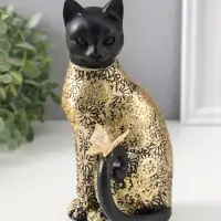 Фигурка полистоун &laquo;Чёрная кошка с бабочкой на хвосте&raquo;, с золотом, 9&times;9&times;19 см